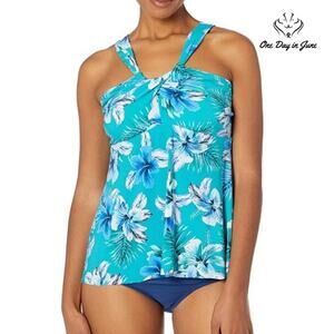 Coastal Blue Crisscross Front Halter Neck Tankini Swimsuit Size XS (0-2)